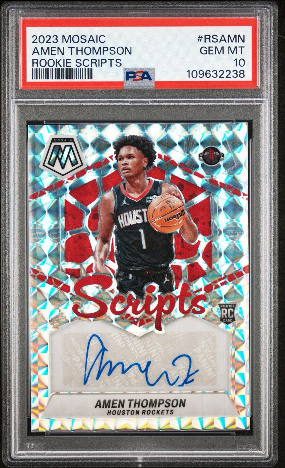 2023 Panini Mosaic Scripts Prizm Rookie Auto Amen Thompson PSA 10 Rockets GEM 💎