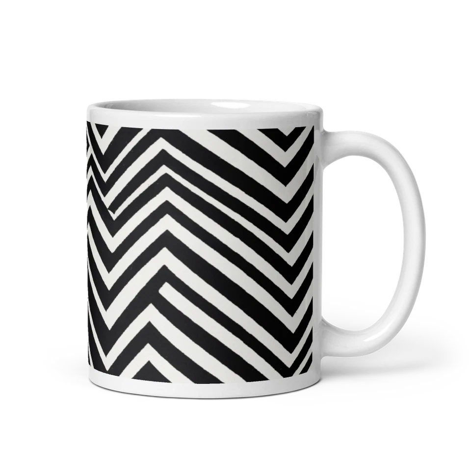 Taza de café de cerámica Bold Chevron Stripes - Taza de té blanca y negra de 11 oz Foto 2 de 3