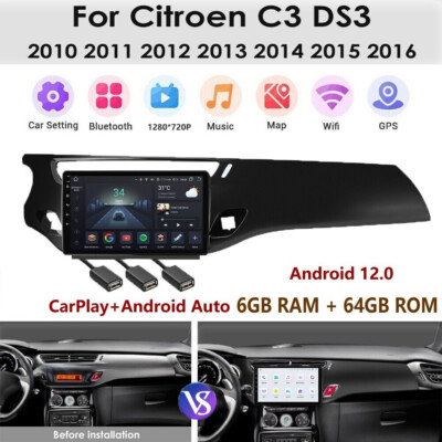 6+64GB AM Android Autoradio DAB Carplay GPS SAT Nav For Citroen C3 DS3 2010-2016