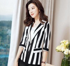New Women's Stripen Suit Tops Lady Slim OL One Button Blazer Jackets Coats gift