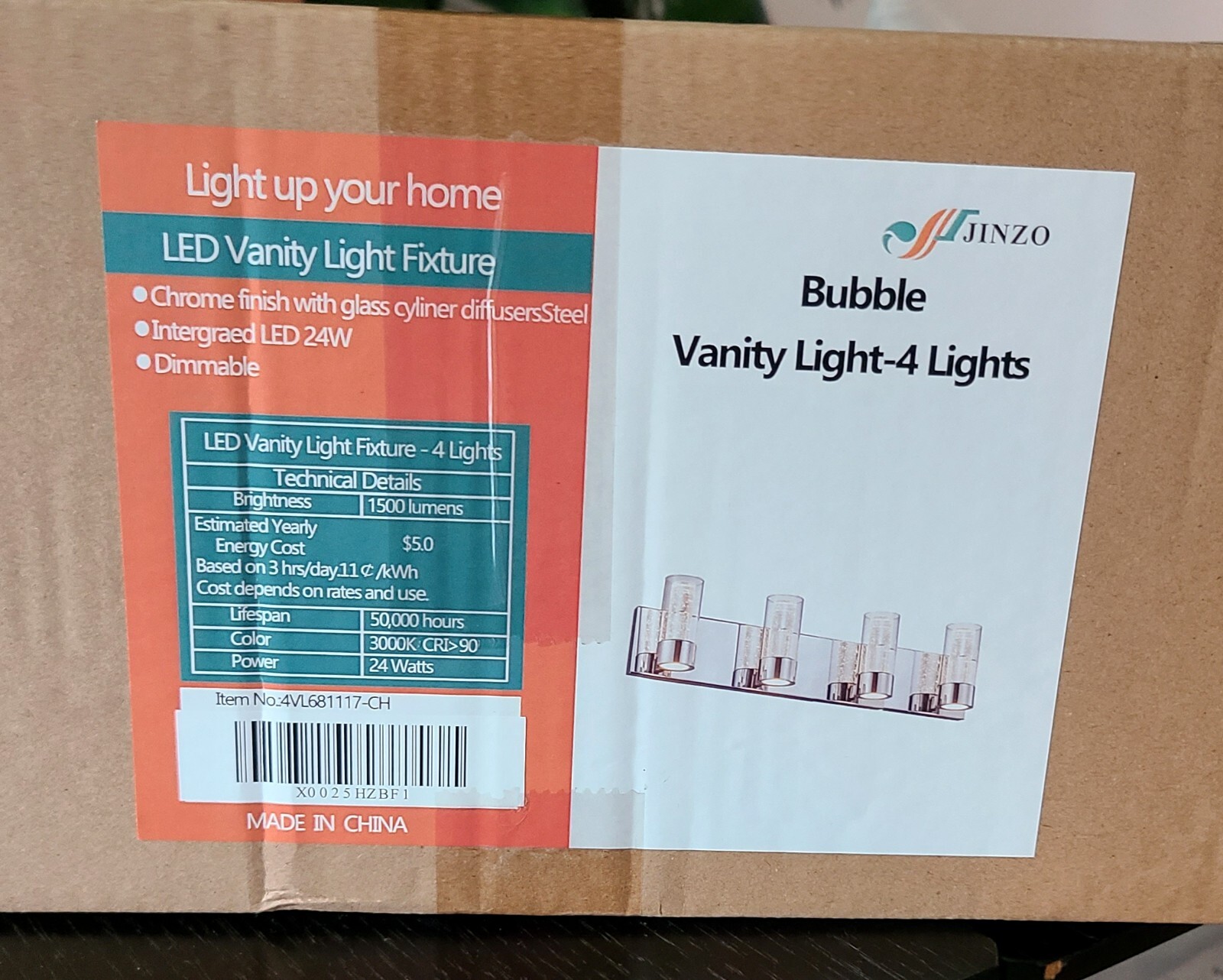 JINZO LED Bathroom Vanity 4Light Fixture Champagne Bubble Cylinder Chrome eBay