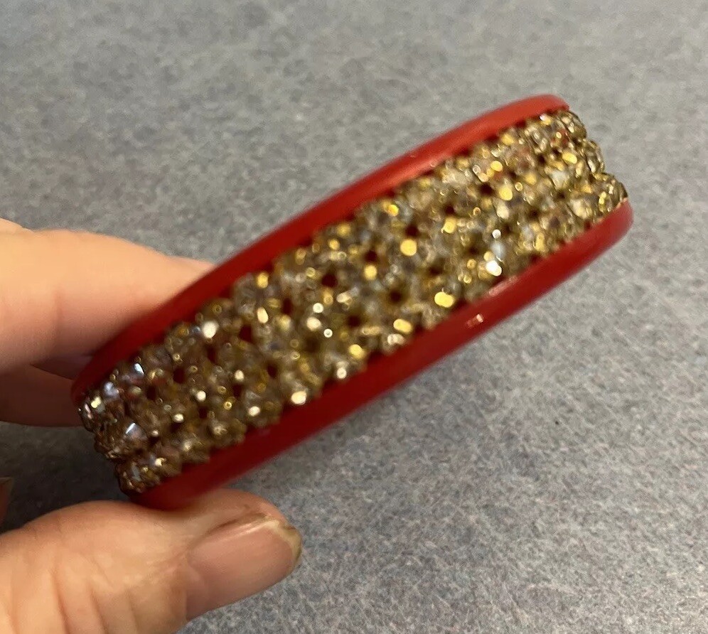 Red Statement Plastic Bangle Bracelets Rhinestone… - image 3