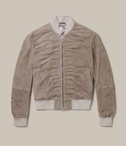 $529 Allsaints Men’s Ari Bomber Suede Beige M - Picture 3 of 8