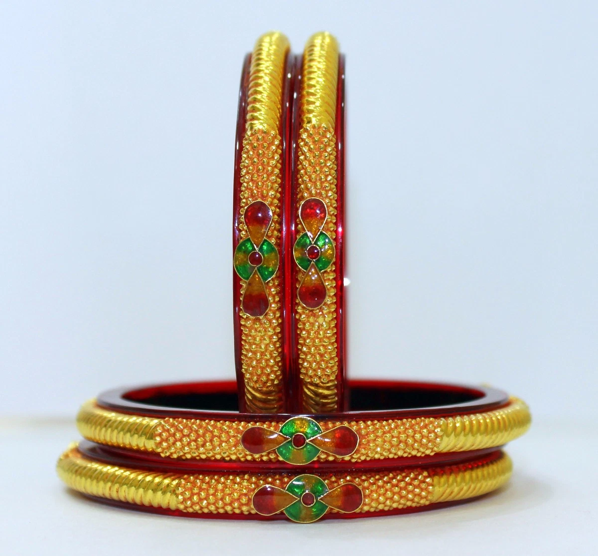 22 K SOLID GOLD BANGLES BRACELET SET OF 4 PIECES VINTAGE TRIBAL WOMEN S JEWELRY