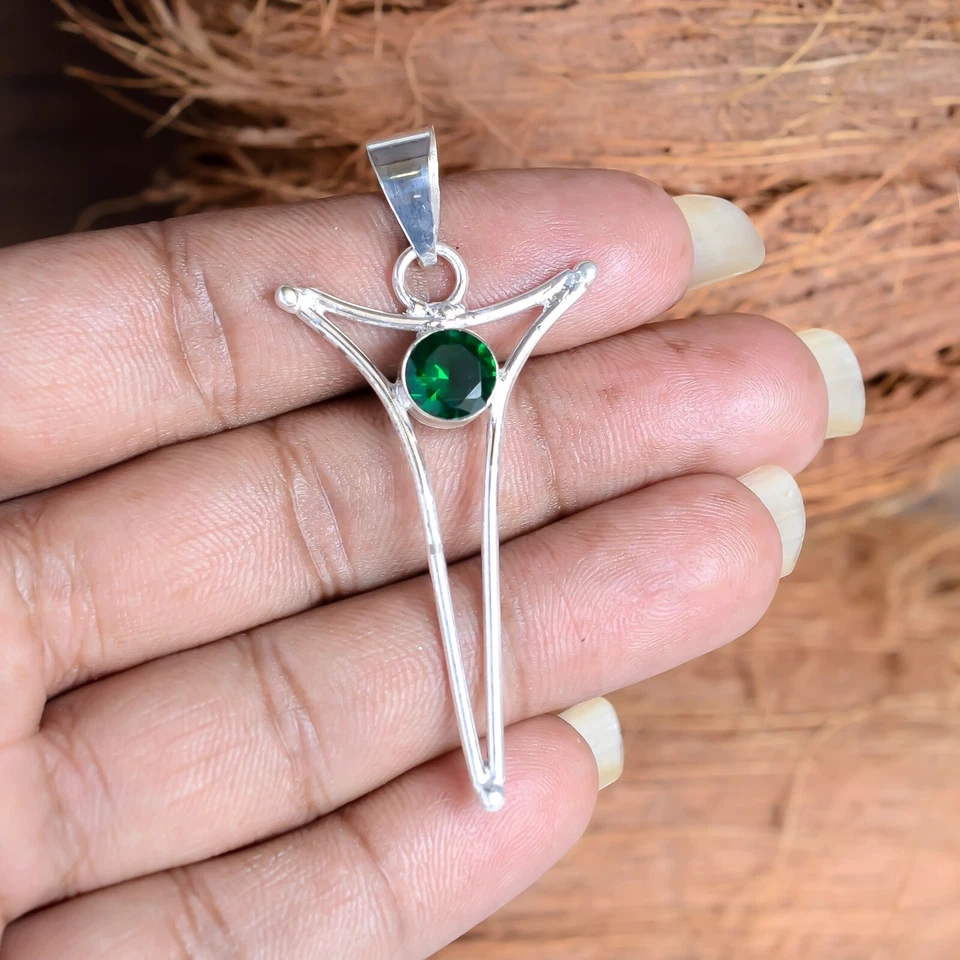 Pingente de pedra preciosa diópsido cromado prata esterlina 925 cruz estilo simples joia - Imagem 4 de 4