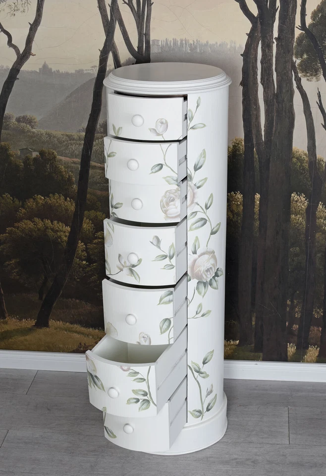 Vintage Kommode TROMMEL KOMMODE SÄULE ROSENMALEREI Wäschekommode Landhausstil - Bild 3 von 4