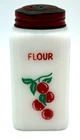 Vtg MCKEE Tipp City Milk Glass Cherries Flour Shaker With Red Top 4 Inch