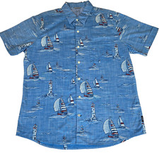 Izod SALTWATER Size L Men's Relaxed Polo Shirt Lt Blue Sailing Tropical EUC