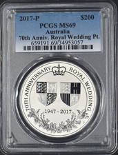2017-P Australia $200 70th Anniversary Royal Wedding 2 ozt Platinum PCGS MS69 3750.00 per troy oz