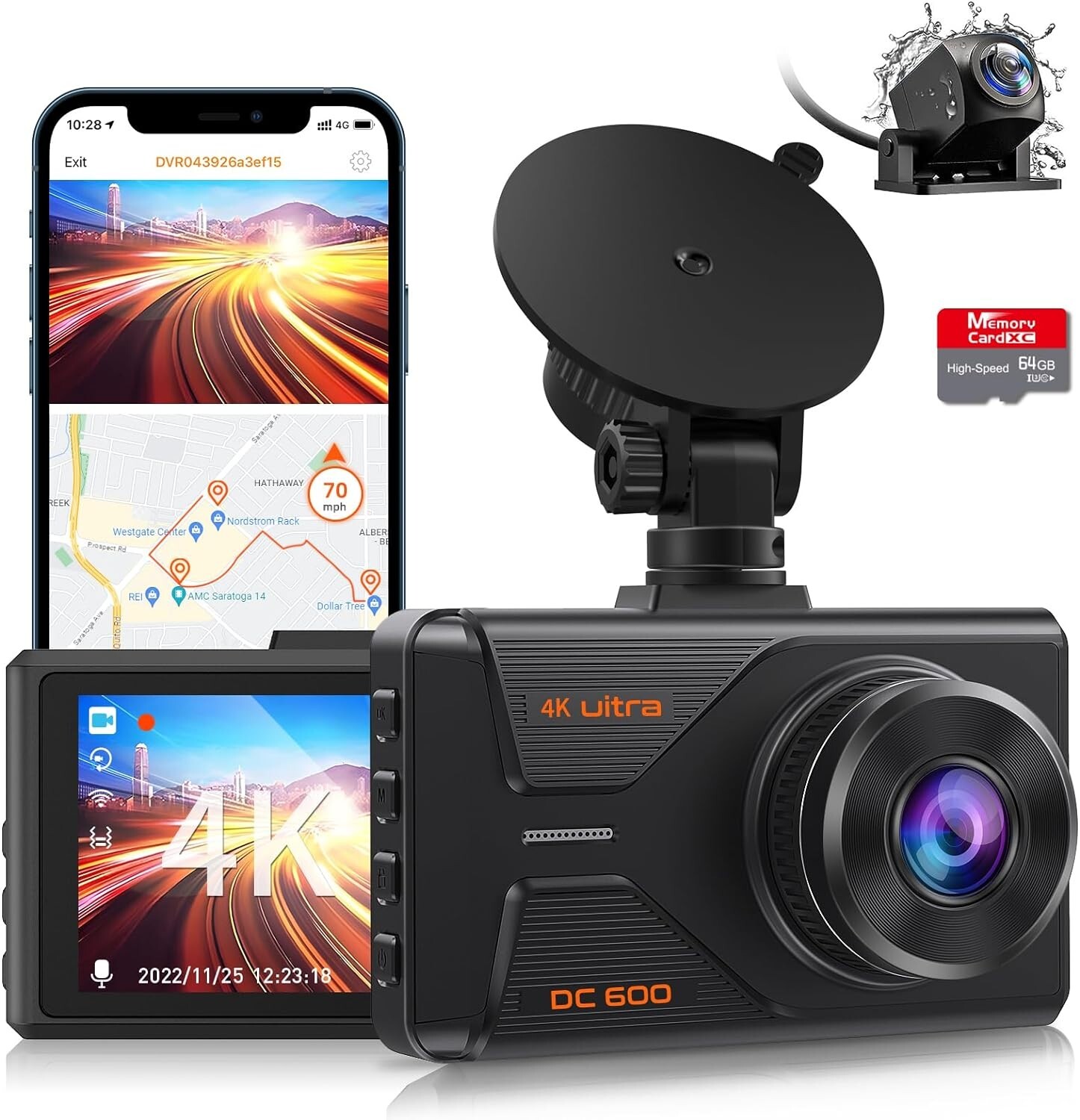 4K/2K Front & Rear Dash Cam with WiFi GPS for Cars-image