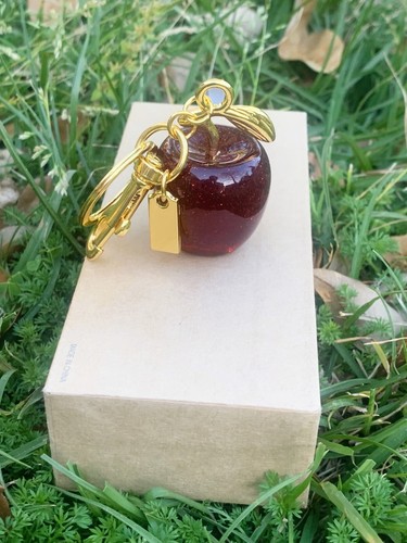 New Cherry Bag Charm Keychain Glitter Resin and Metal Brass Red Apple - Picture 2 of 8