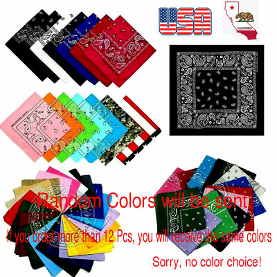 Lot of 12pc Up to 240pc Cotton Bandanas Face Mask Head Wrap Wholesale in USA