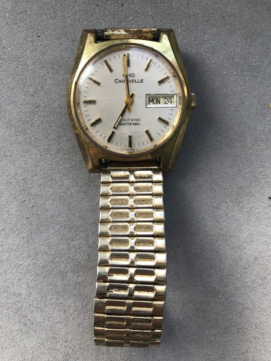 VINTAGE MENS CARAVELLE ELECTRO TIME SET O MATIC WRIST WATCH NEEDS 