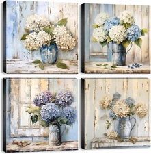 Wall Art Farmhouse Flowers Wall Decor Blossom Floral Pictures Bathroom 12x12,