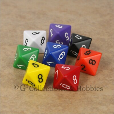 NEW Set of 8 D8 Dice with Numbers - 8 Colors RPG D&D Gaming Eight Sided Dice D8s