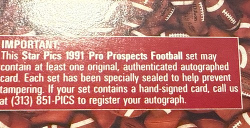 SEALED 1991 Star Pics Pro Prospects Football Complete POSSIBLE AUTO FAVRE (RC)!! - Picture 3 of 4