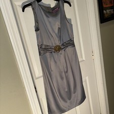 Eliza J Women’s Silver Gray Satin Sleeveless Beaded Sheath Dress Size 10