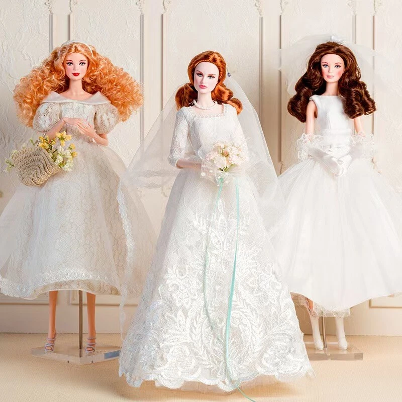Edles weißes Spitzenhochzeitskleid für Barbie Puppen Kleidung Prinzessinnenkleid