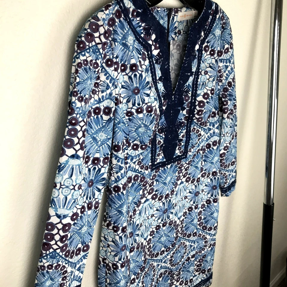 Vestido recto de algodón floral azul Tory Burch, talla 0 Foto 4 de 4