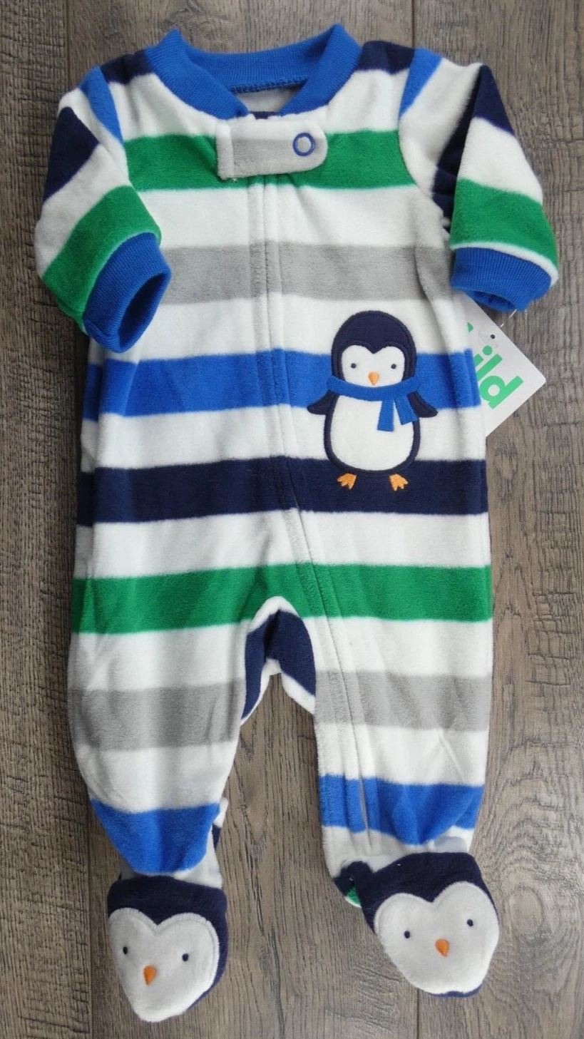 Baby Boy Clothes New Child Mine Carter's Fleece Penguin Preemie Footed Outfit