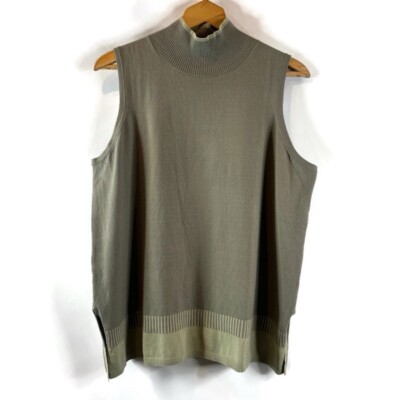 Wynne Layers Womens Sleeveless Knit Sweater Top Size 1X Green Mock Neck