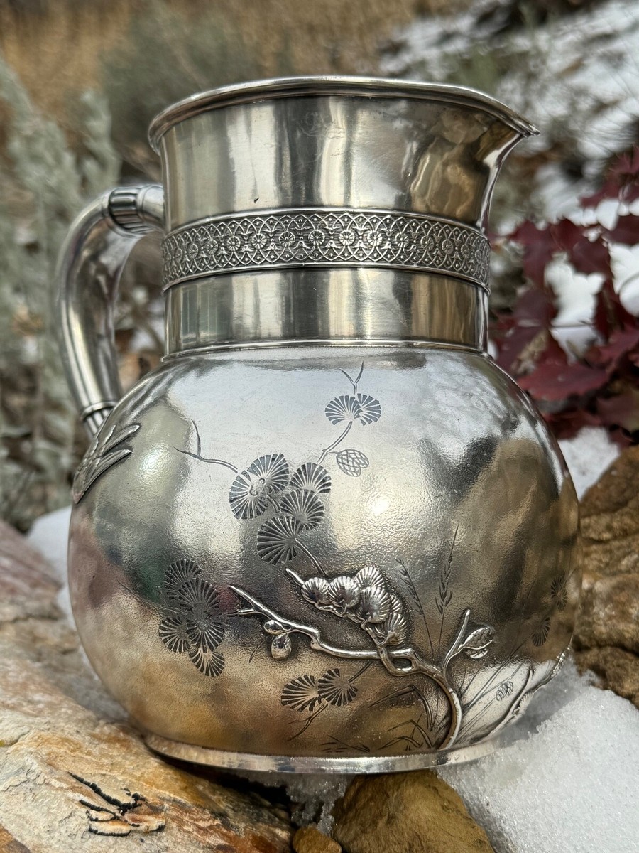 Jonvelle シルバープリント写真 Tiffany Museum Grade Japanese Silver Water Pitcher Channeled Black