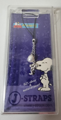 Snoopy Peanuts 925er Sterling Silber und natürliche Perle Anhänger J-Stars Handy