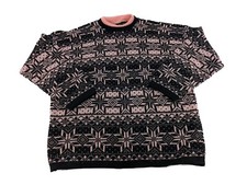 Vtg Gitano Plus Pink Black 44/24W Made in USA Geometric Acrylic Sweater