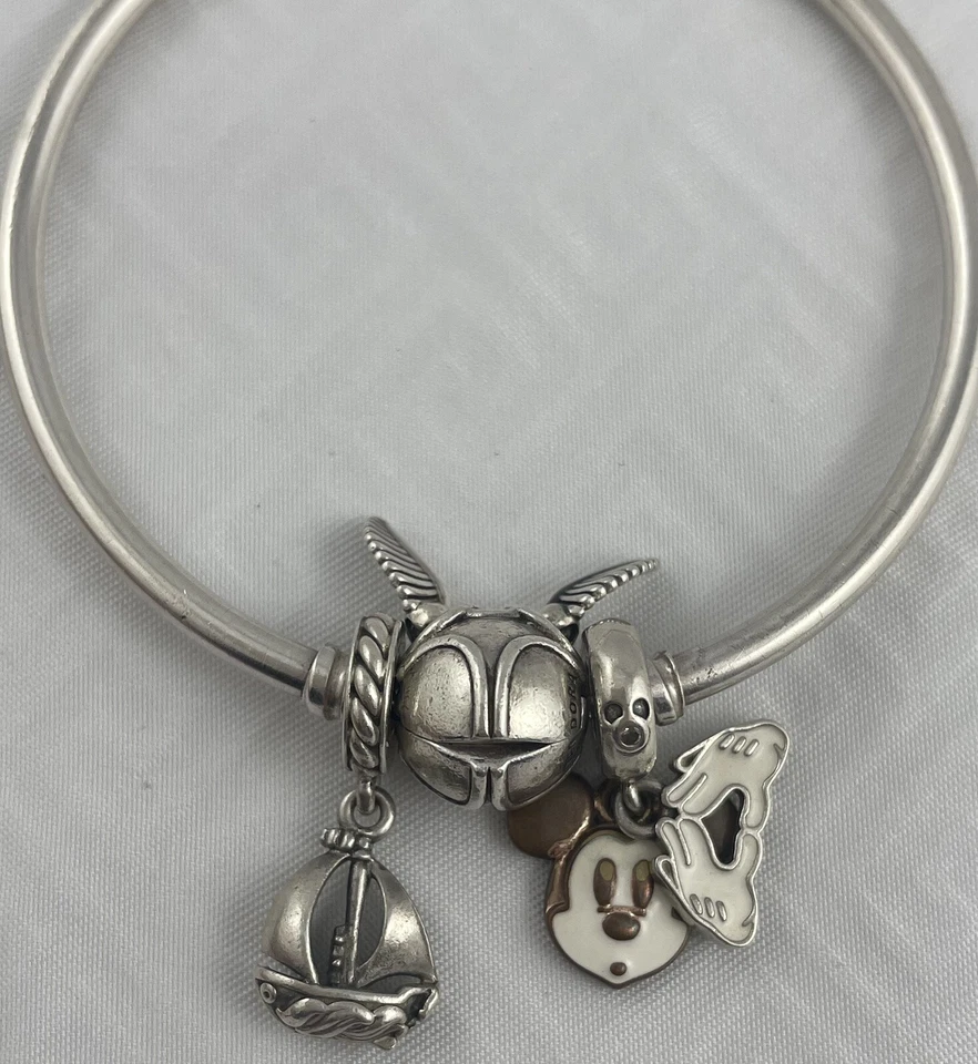 Pandora Ale Authentic Sterling 925 Rare Bangle w/Wings Plus 2 Charms - Image 2 of 4