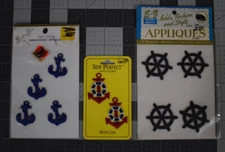 Embroidered Appliques NAUTICAL LOT Anchors Wheels Blue White Red New Vintage NIP