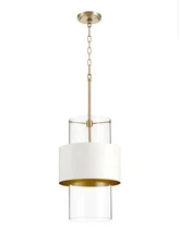 Quorum 1 Light Pendant, Aged Brass/Studio White/Clear - 8013-0880