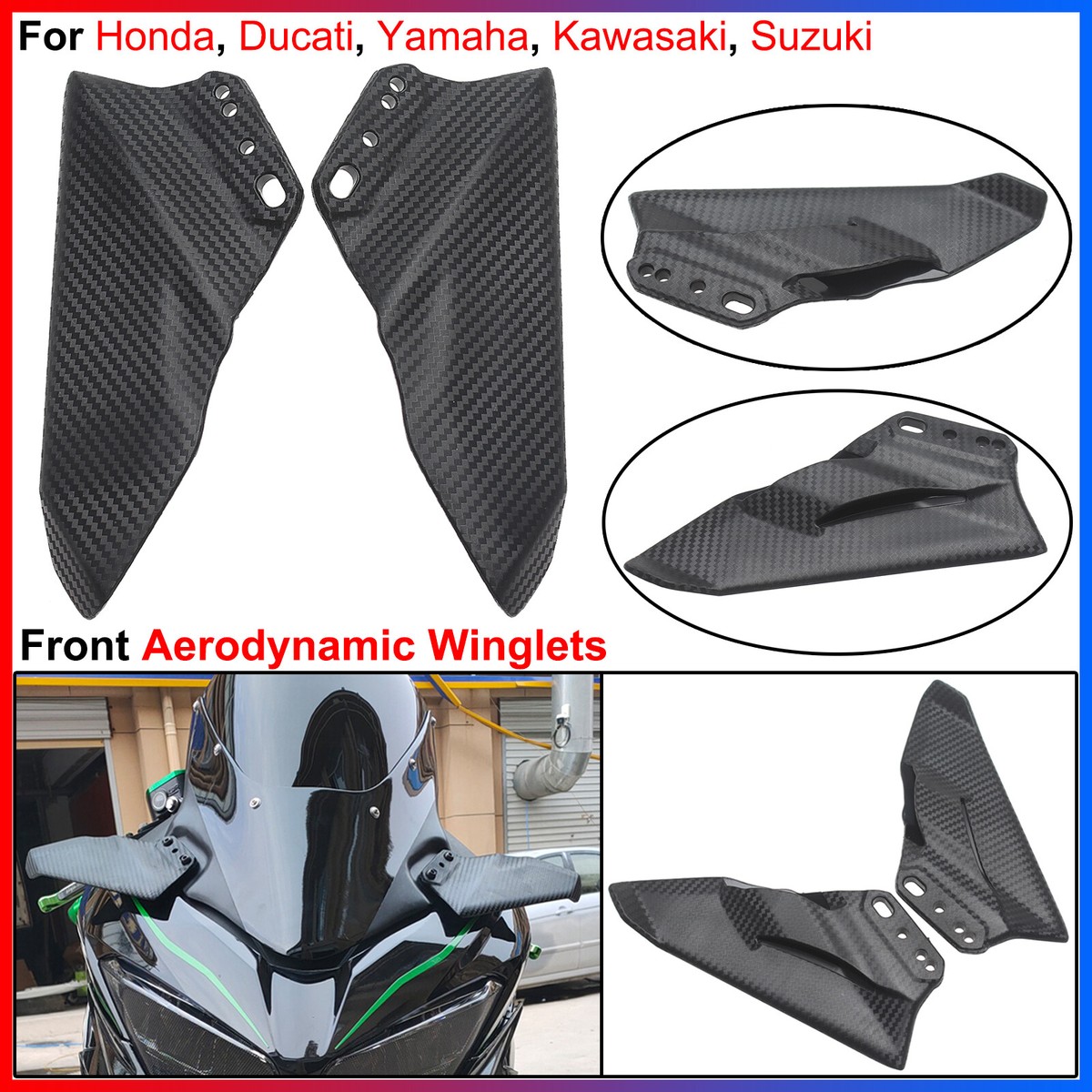 Universal Aerodynamic Winglets Wings Side Fairing Spoiler Carbon