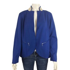 Chicos Black Label Blazer Jacket 1 Medium Blue Zip Pockets