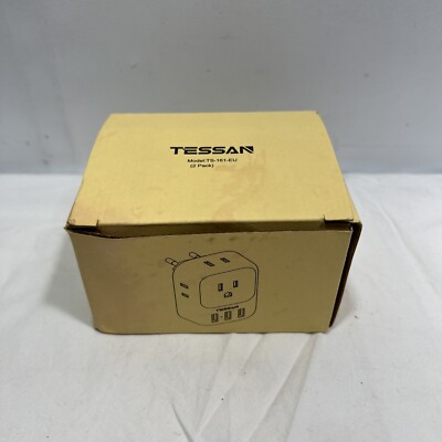 TESSAN US to Europe Power Adapter with 4 AC Out, Model TS-161-EU, 2 Pack ~ NEW