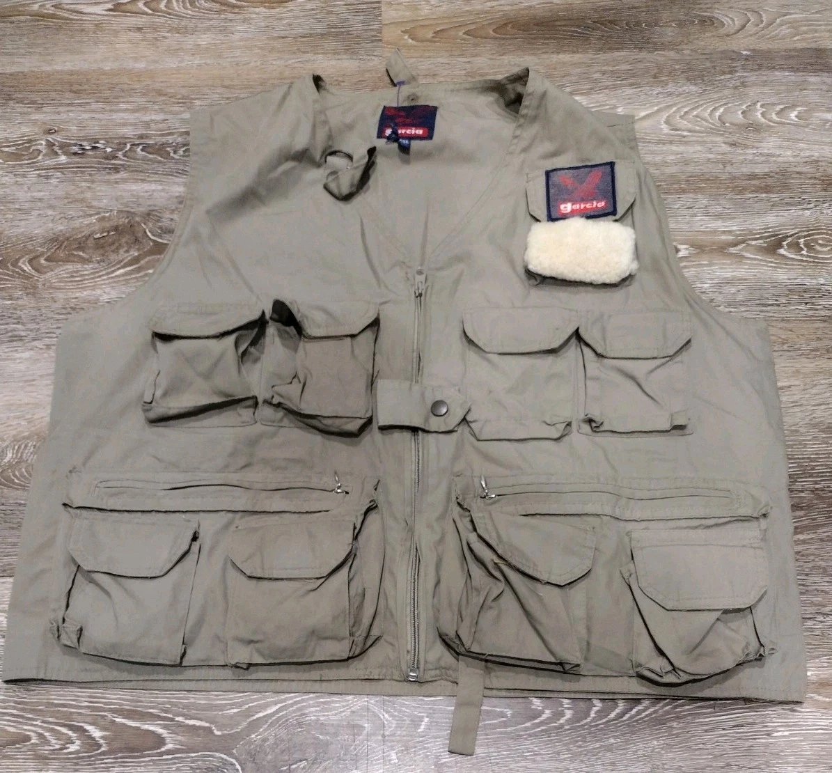 Garcia Fly Fishing Vest OSFA Khaki Vented - Pockets Fly Patch Beige