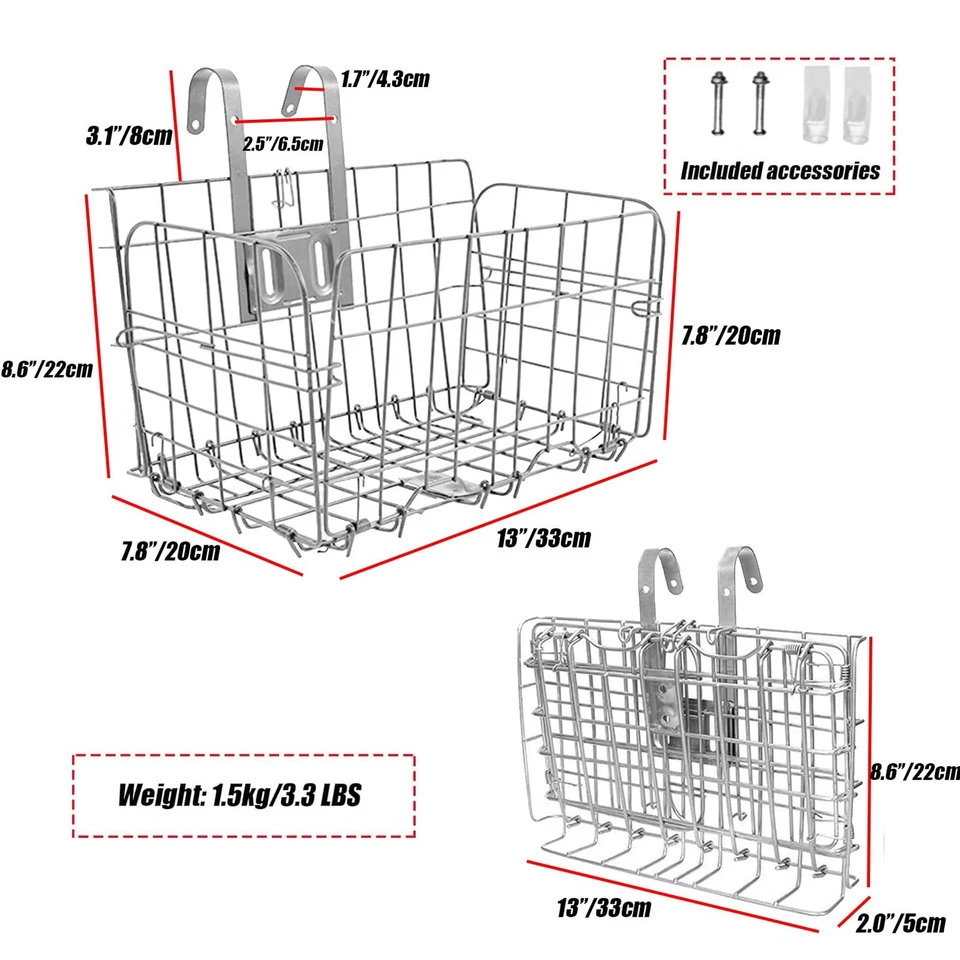 Cesta delantera plegable para bicicleta cable para bicicleta con asas manillar de fácil instalación Foto 2 de 4