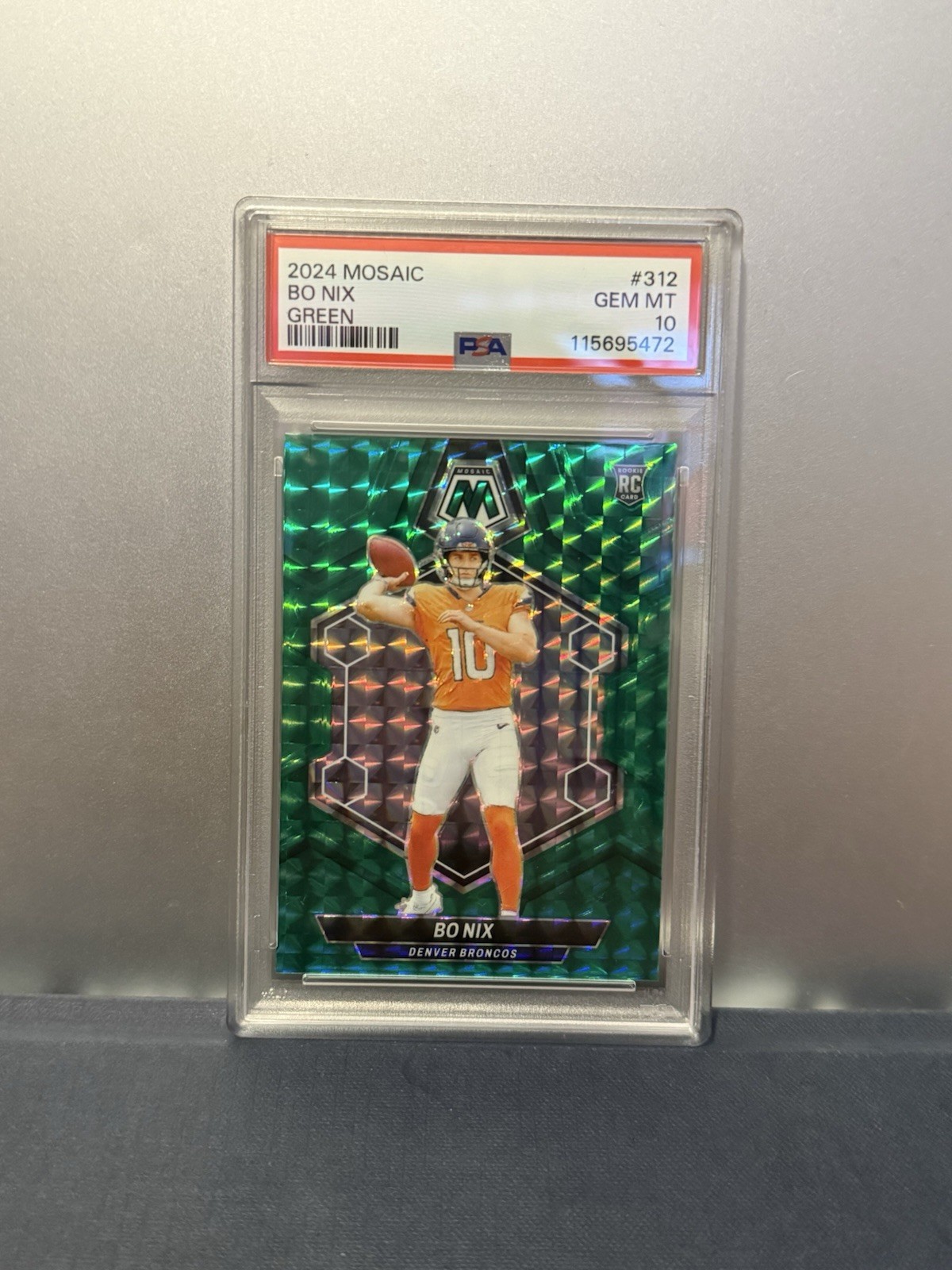 2024 Panini Mosaic - Rookies Bo Nix #312 Green Mosaic Prizm (RC) PSA 10
