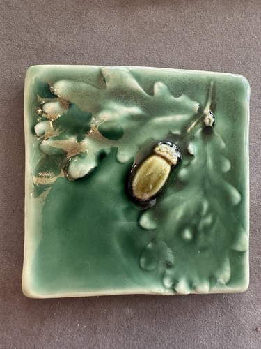 Vintage Art Pottery Floral Tile Green 4” Lovely 💕