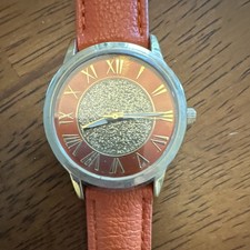 Croton Manhattan Women's Quartz Wristwatch Orange Leather Strap Roman Dial