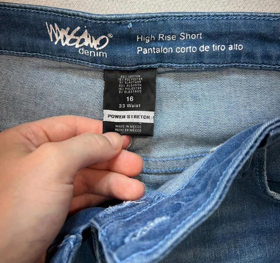 Pantalones Cortos de Jean Mossimo para Mujer con Botones Dobladillo Crudo Denim Talla 16 Azul Elastizado Tiro Alto Foto 3 de 4