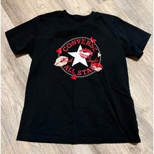 Converse Chuck Taylor All Star Black T Shirt Graphic Lips Hearts Womens Small