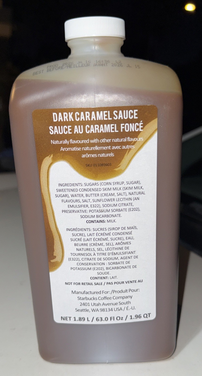 ❤️ Starbucks' Dark Chocolate Sauce 63 fl oz Bottle no pump bb 7/2026