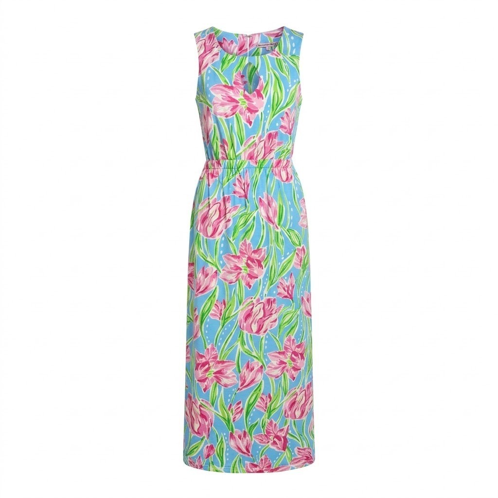 green emerald velvet dress Knit V-neck Dress Floral Ikat Blue and Yellow by Barbara Gerwit