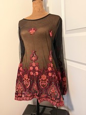 Inc International Concepts Women's Mesh Long Sleeve With Floral Embroidery