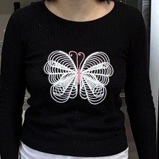 Large Sew-On Patch of White Pink Butterfly 8.25"W 6.5"H