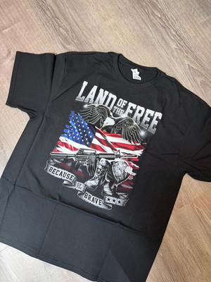 Land of the Free because of the Brave - Eagle with American Flag t shirt