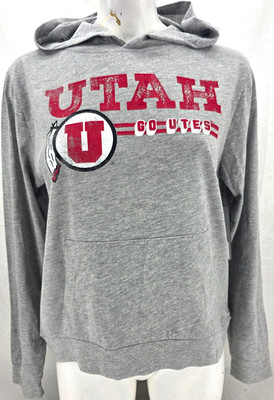 NEW Utah Utes Colosseum Athletics Gray LS Pocket Hooded Tee T-Shirt Women's M