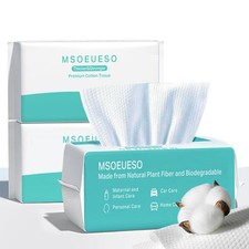 Soft Dry Wipes Cotton Facial Tissues, 300 Count Disposable Face Towels, Cotto...