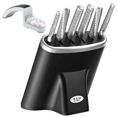 Global Knives Zeitaku Black 7pc Knife Block + Mino Knife Sharpener
