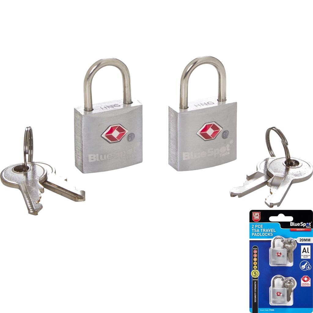 BlueSpot 2pc TSA Travel Padlock Set 20mm Zinc Alloy Luggage Locks with Keys